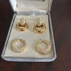 New NOLAN MILLER GLAMOUR COLLECTION CRYSTAL GOLD TONE CLIP EARRINGS CONVERTIBLE